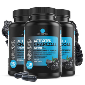 Flacon de capsules de charbon actif Dr. Robaina 1200 mg, 100 comprimés