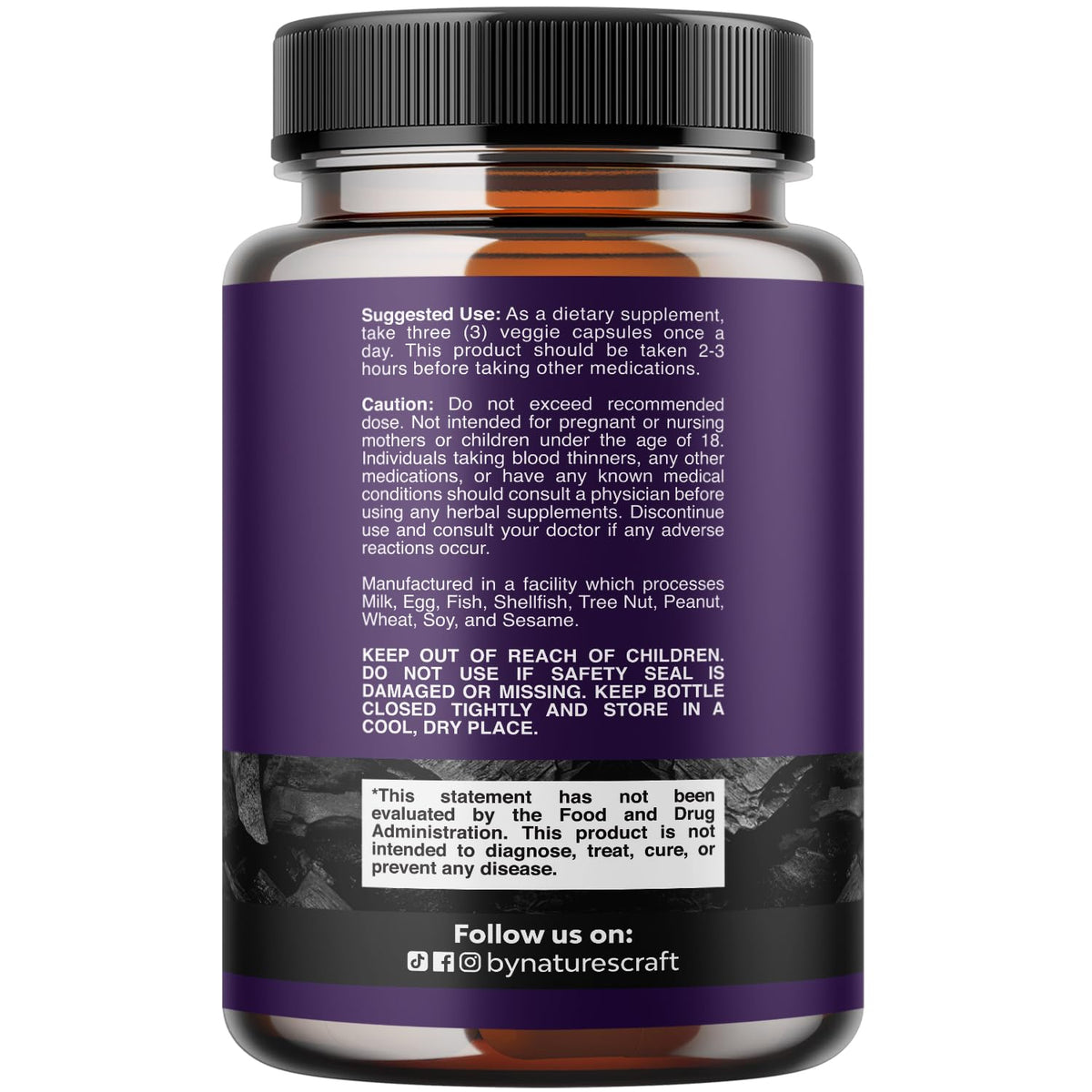 Flacon de capsules de charbon actif Natures Craft ouvert