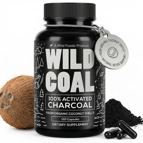 Flacon de capsules de charbon actif Wild Foods, 120 capsules, vue de face