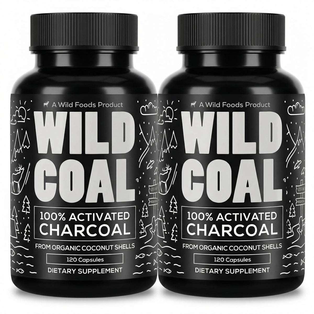 Flacon de capsules de charbon actif Wild Foods, 120 unités