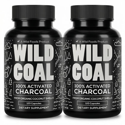 Flacon de capsules de charbon actif Wild Foods, 120 unités
