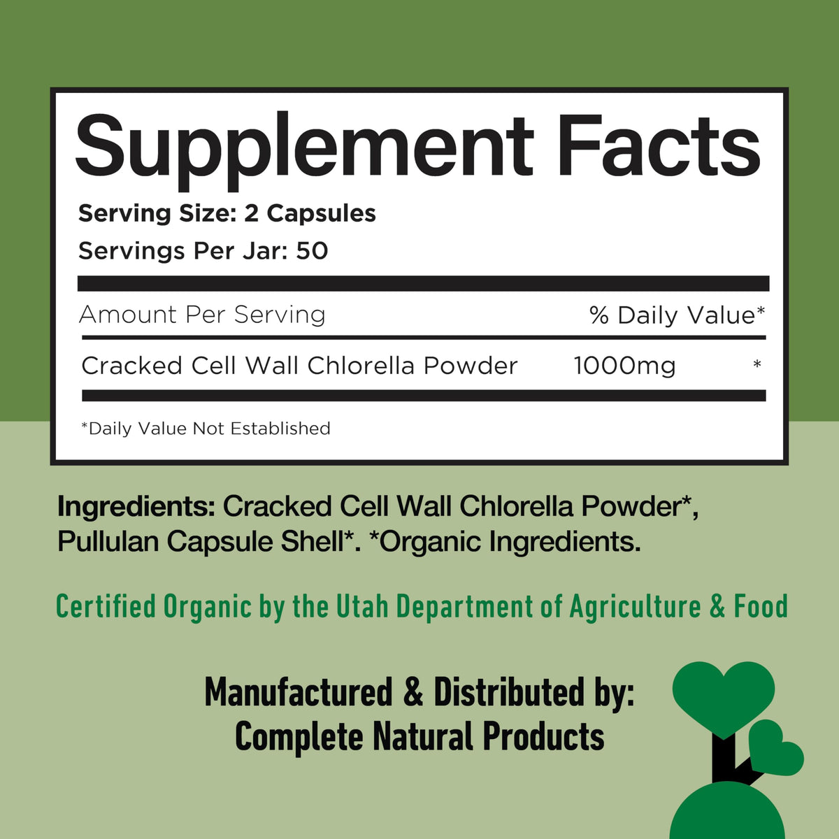 Flacon de capsules de chlorella bio sur un fond neutre