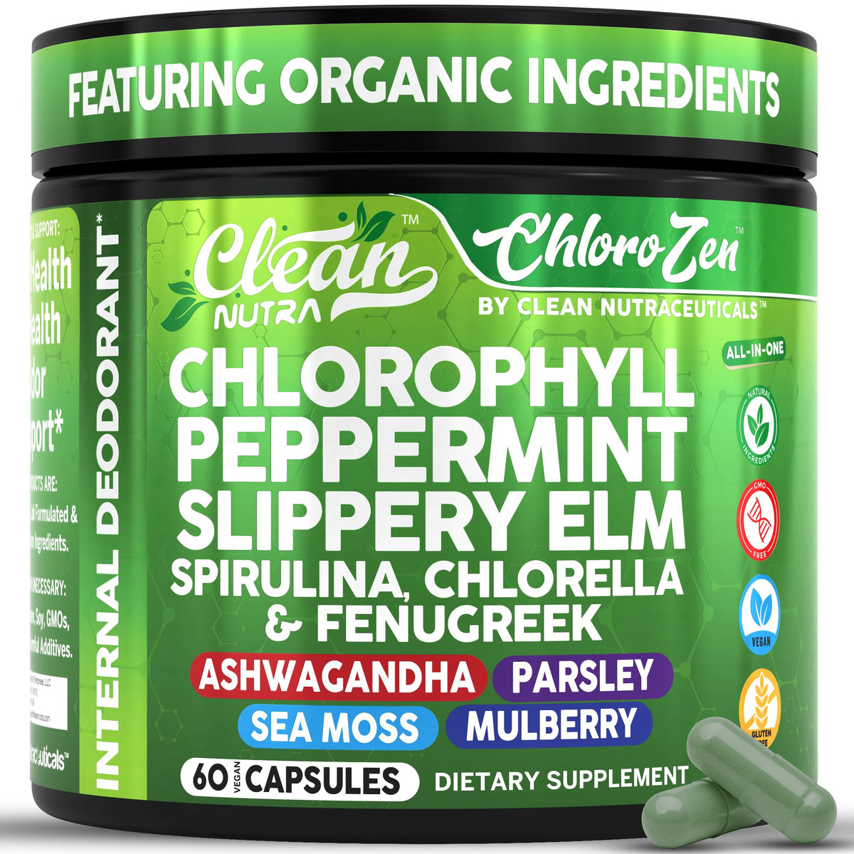 Flacon de capsules de chlorophylle Clean Nutraceuticals 60 Ct