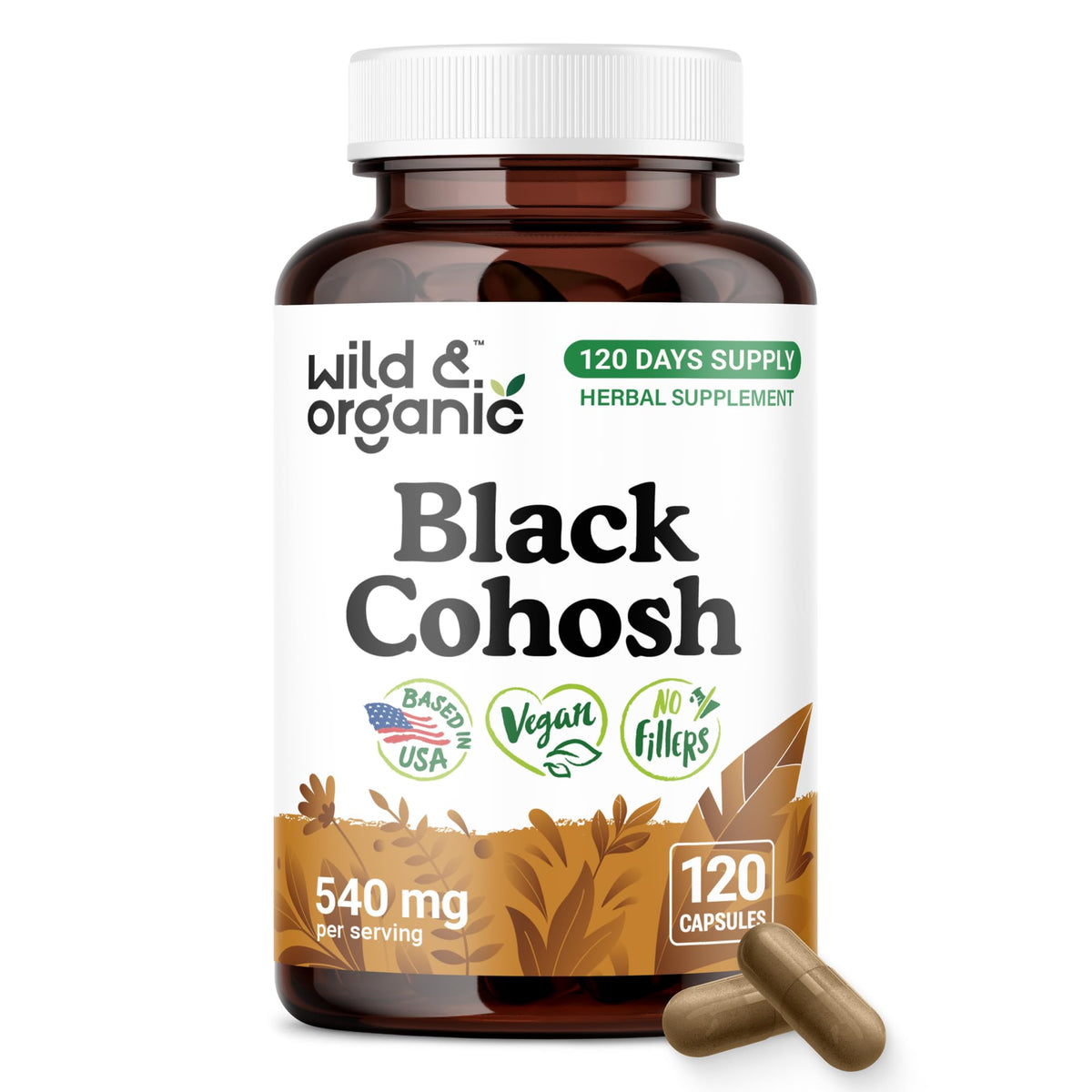Flacon de capsules de Cimicifuga Wild & Organic de 540 mg face avant