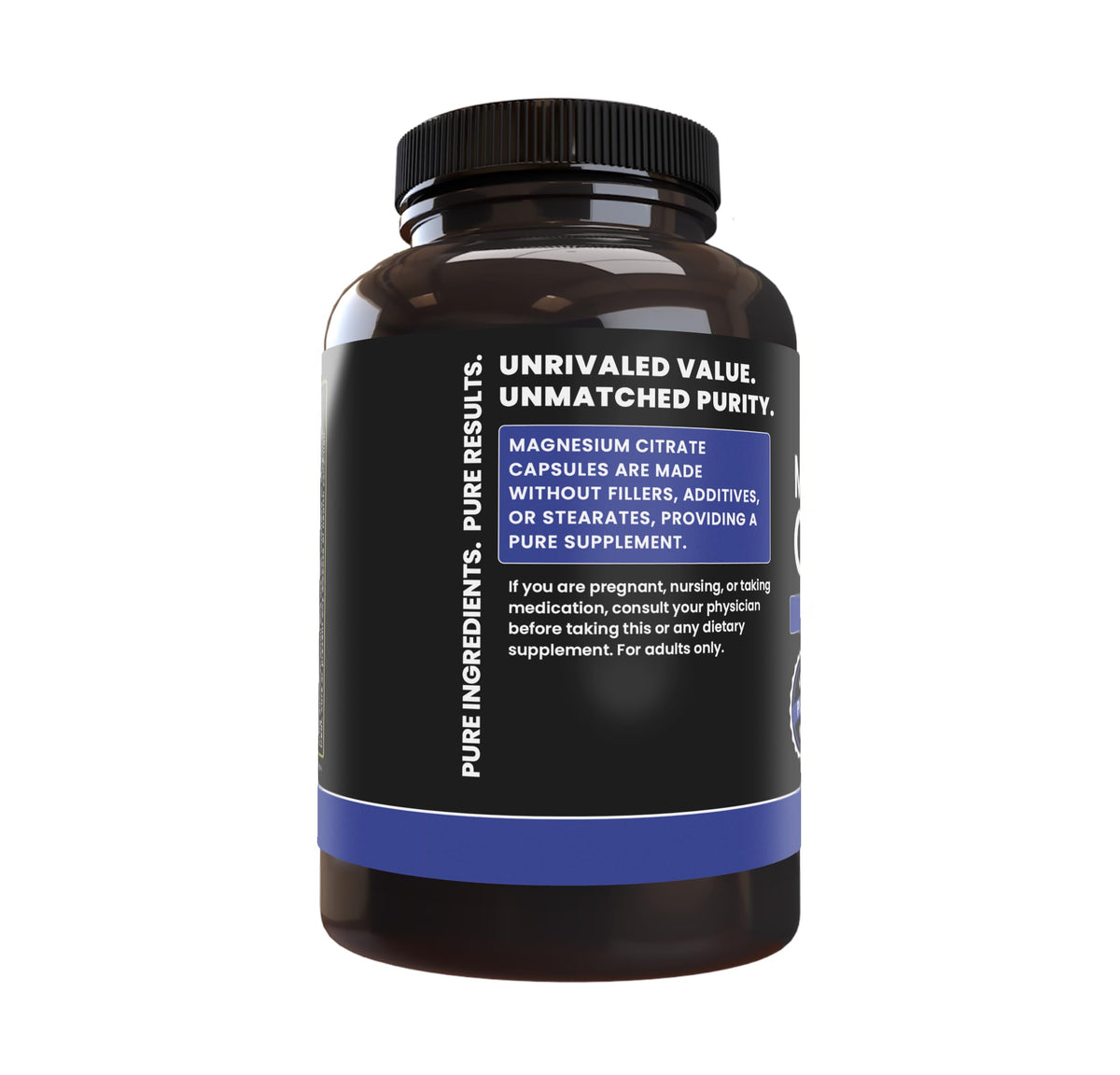 Flacon de capsules de citrate de magnésium PURE ORIGINAL INGREDIENTS avec étiquette