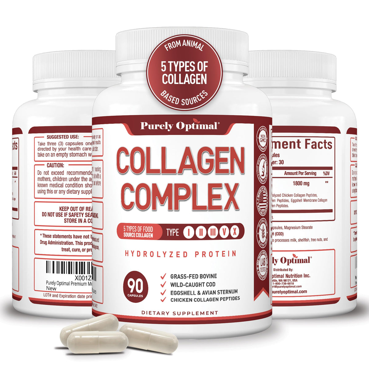 Flacon de capsules de collagène Purely Optimal avec 90 capsules