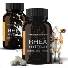 Flacon de capsules de colostrum bovin RHEASILVIA 120 caps vue de face