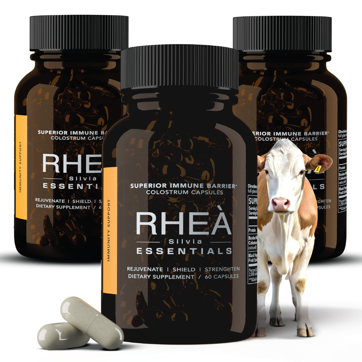 Flacon de capsules de colostrum bovin RHEASILVIA 180 capsules