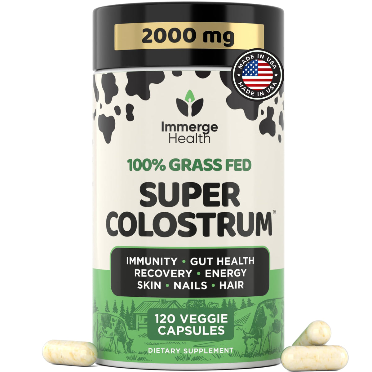 Flacon de capsules de colostrum d'ImmergeHealth.com, 120 comprimés