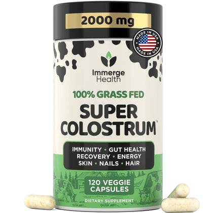 Flacon de capsules de colostrum d'ImmergeHealth.com, 120 comprimés
