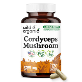 Flacon de capsules de cordyceps Wild & Organic 1200 mg vue avant