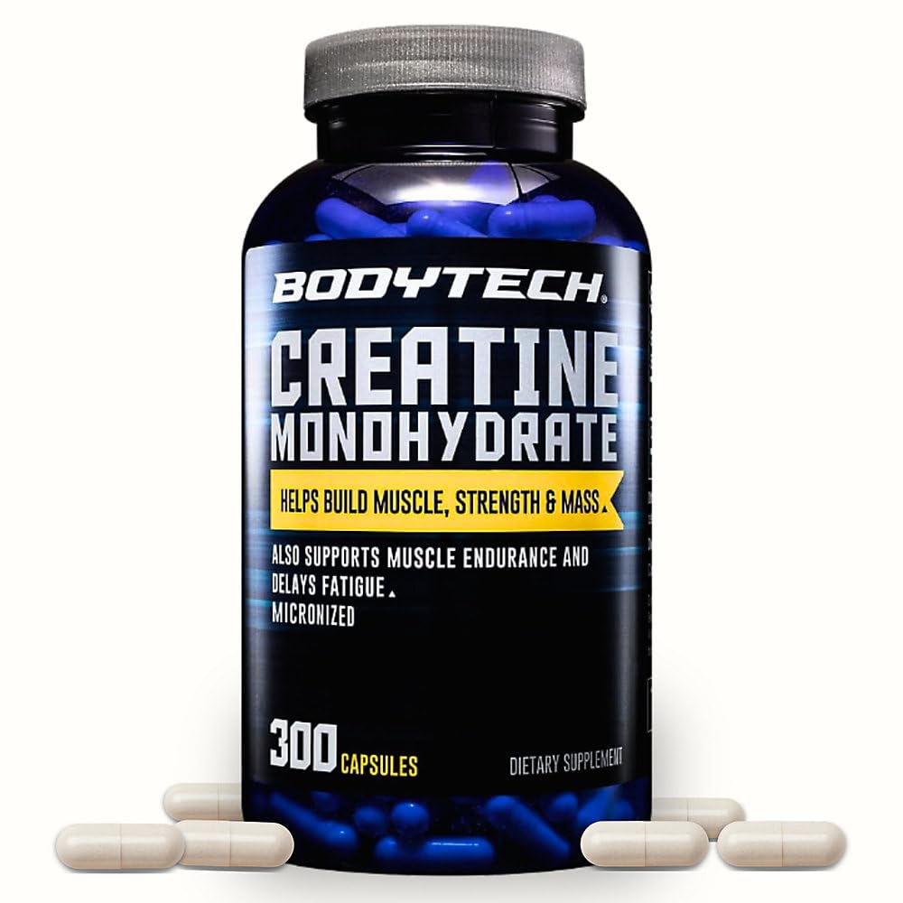 Flacon de capsules de créatine monohydrate BodyTech 2250 mg, 300 capsules