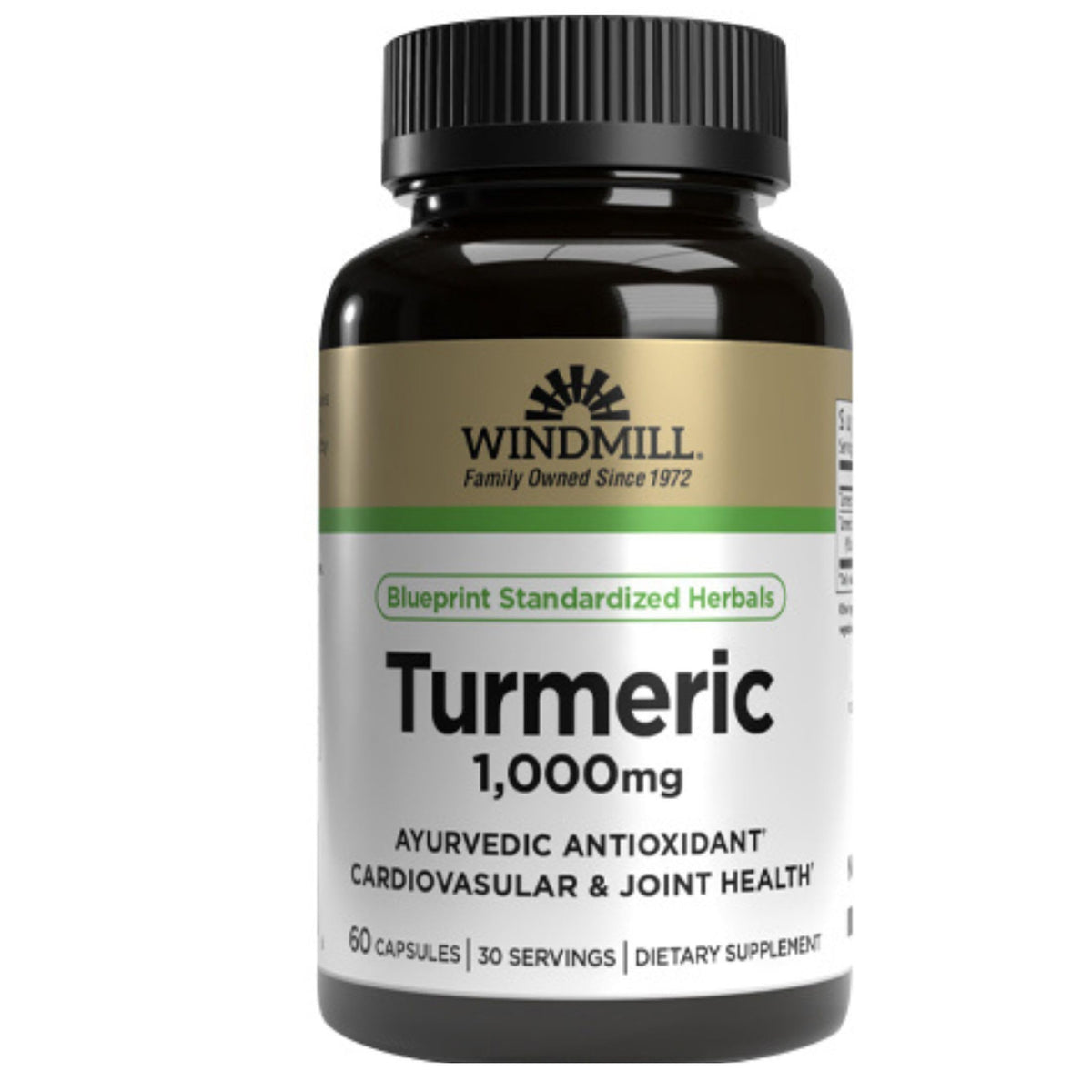 Flacon de capsules de curcuma Windmill 1000 mg, vue de face