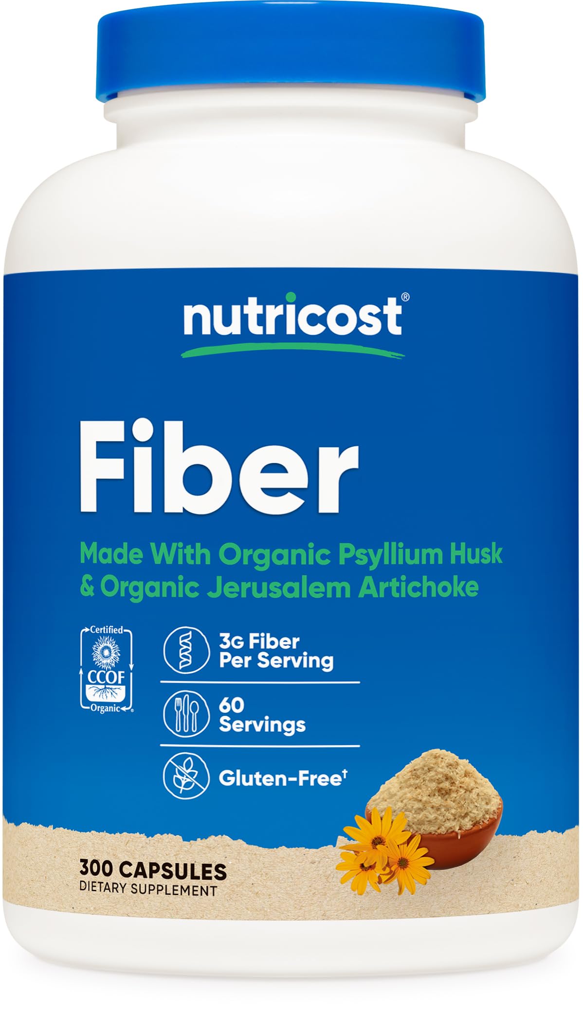 Flacon de capsules de fibre Nutricost contenant 300 capsules