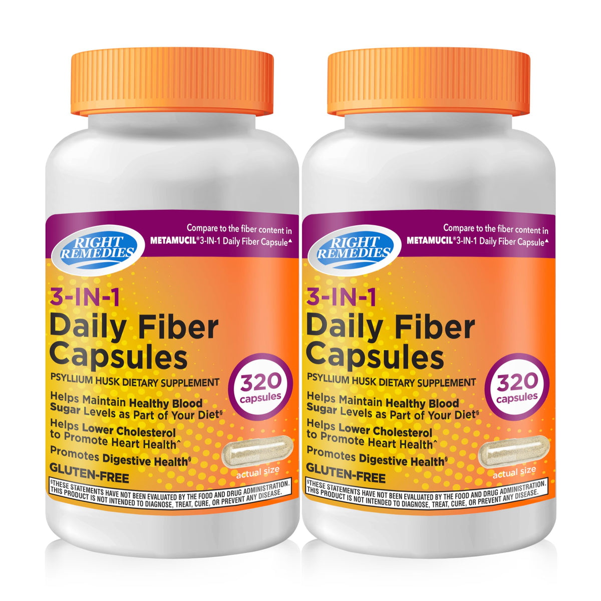 Flacon de capsules de fibres psyllium RIGHT REMEDIES 3-en-1, 640 unités