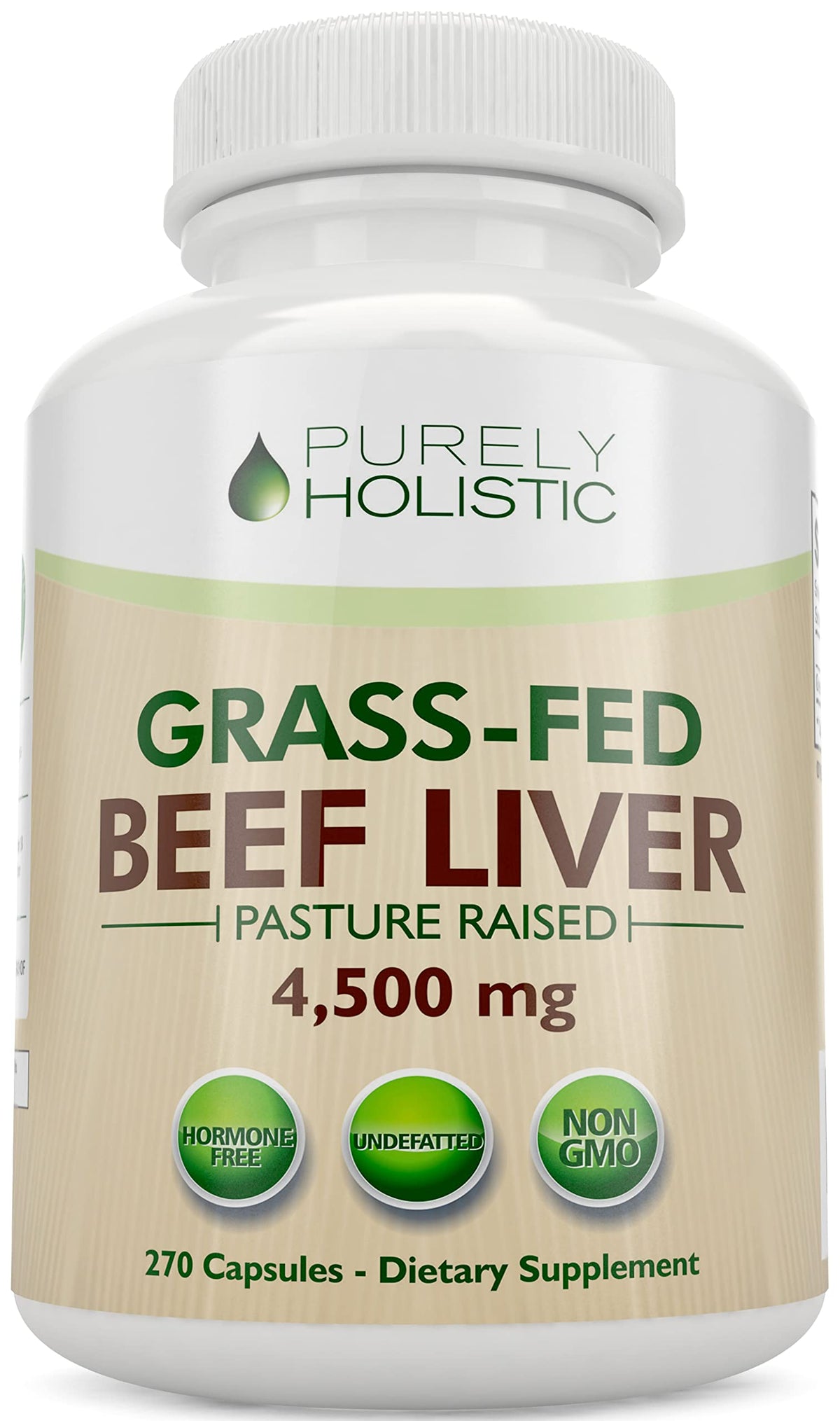 Flacon de capsules de foie de boeuf Purely Holistic 750mg, 270 unités
