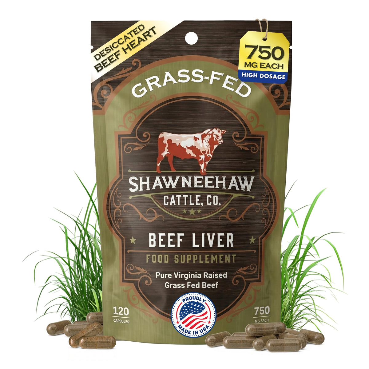 Flacon de capsules de foie de boeuf Shawneehaw 3000mg face avant