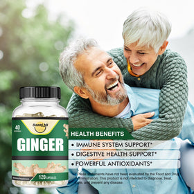 Flacon de capsules de gingembre avec une cuillère doseuse à côté