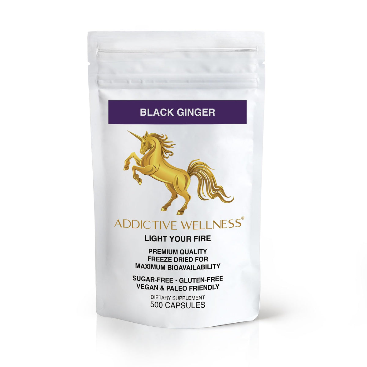Flacon de capsules de gingembre noir Addictive Wellness 500 unités
