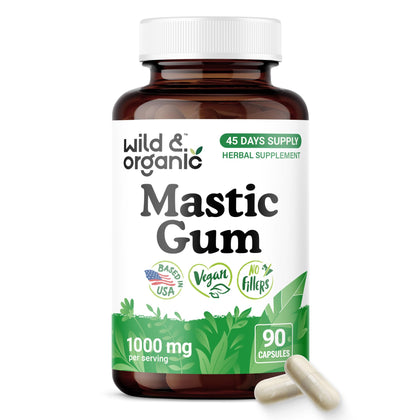 Flacon de capsules de gomme mastic Wild & Organic 1000 mg, 90 comprimés