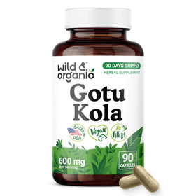 Flacon de capsules de Gotu Kola Wild & Organic 600 mg, 90 comprimés