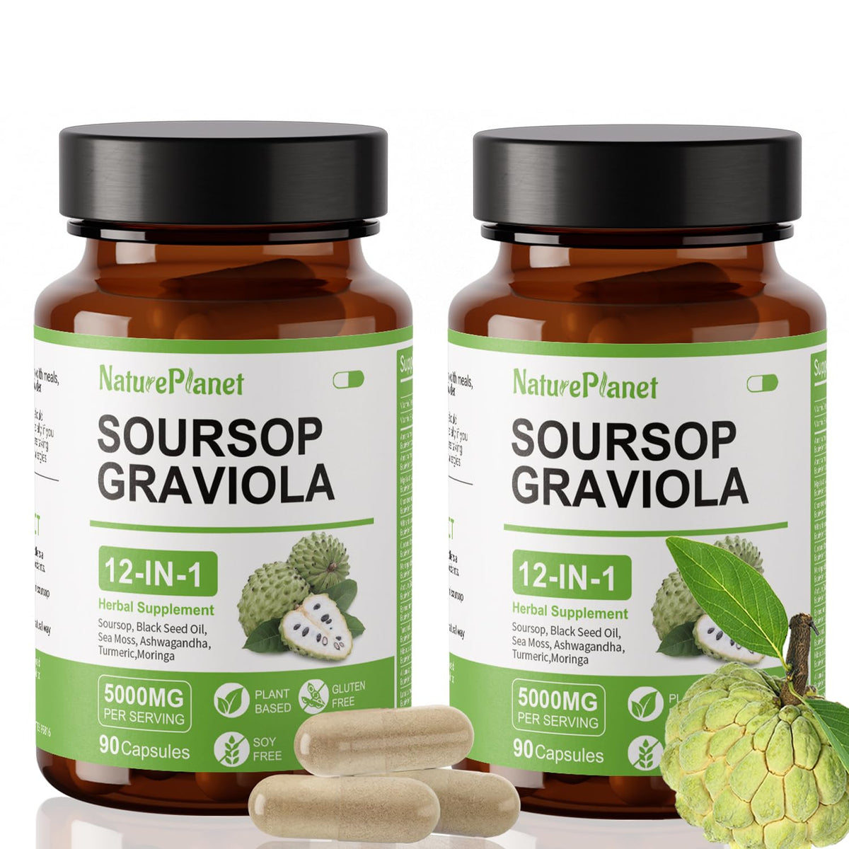 Flacon de capsules de Graviola NaturePlanet 180 unités