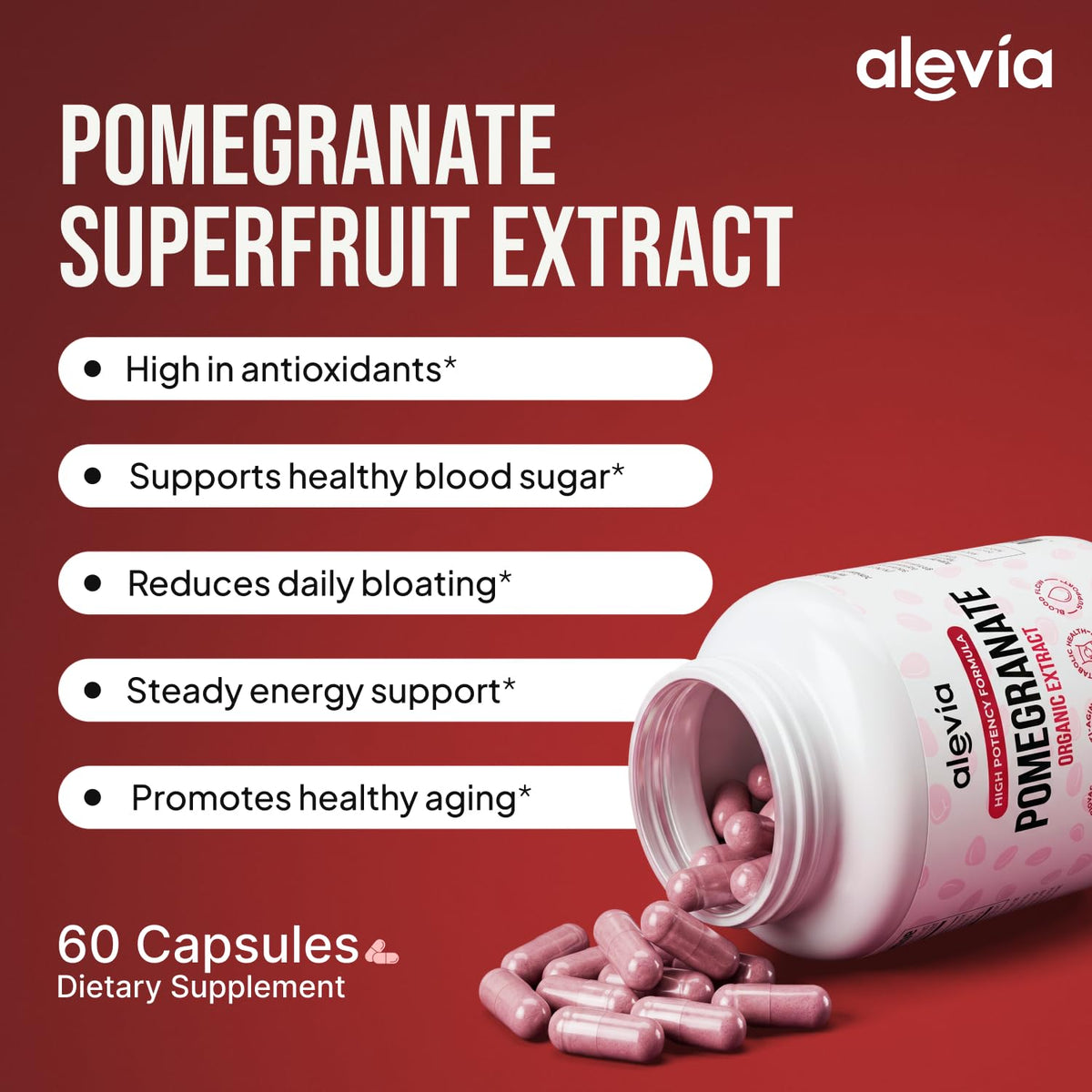 Flacon de capsules de grenade bio Alevia 700mg avec étiquette