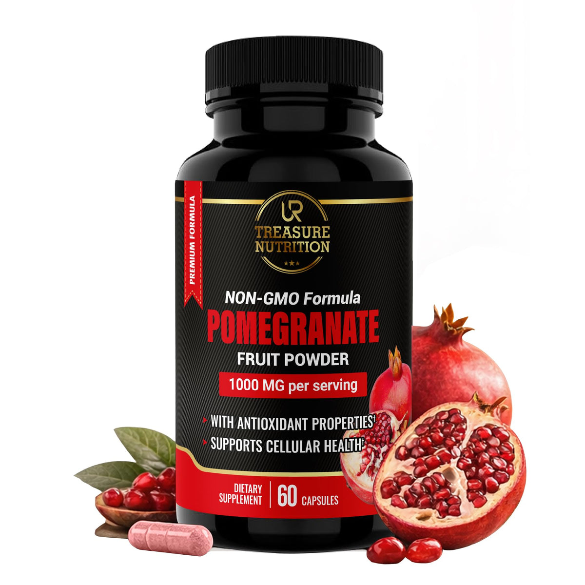 Flacon de capsules de grenade UR Treasure Nutrition 500mg, vue de face
