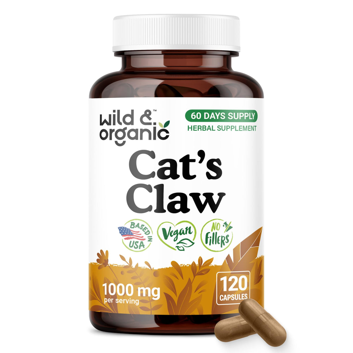 Flacon de capsules de Griffe du Chat Wild & Organic 1000 mg, 120 comprimés