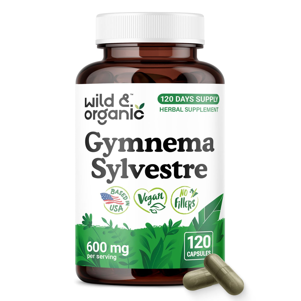 Flacon de capsules de gymnema sylvestre Wild & Organic 600 mg
