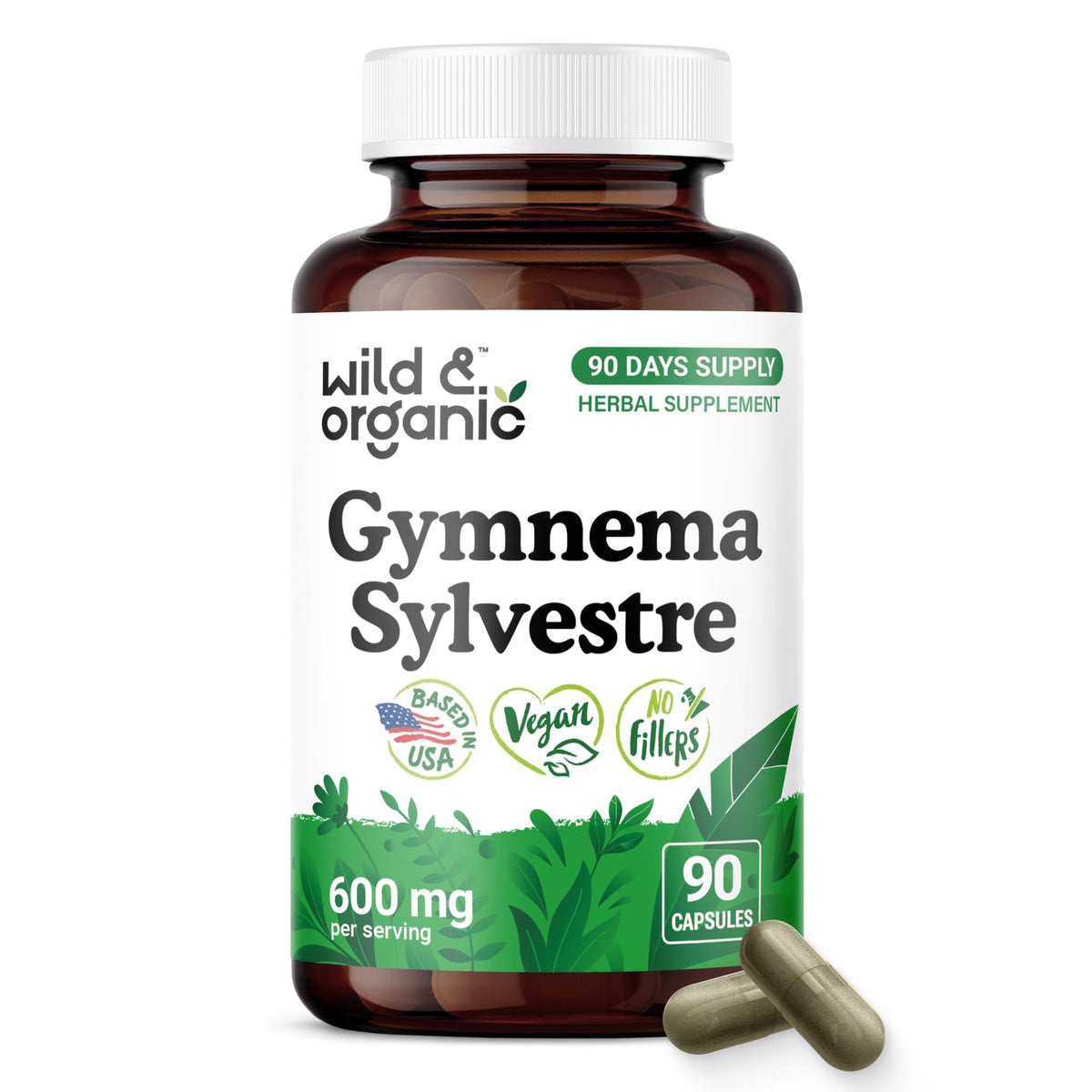 Flacon de capsules de gymnema sylvestre Wild & Organic 600 mg