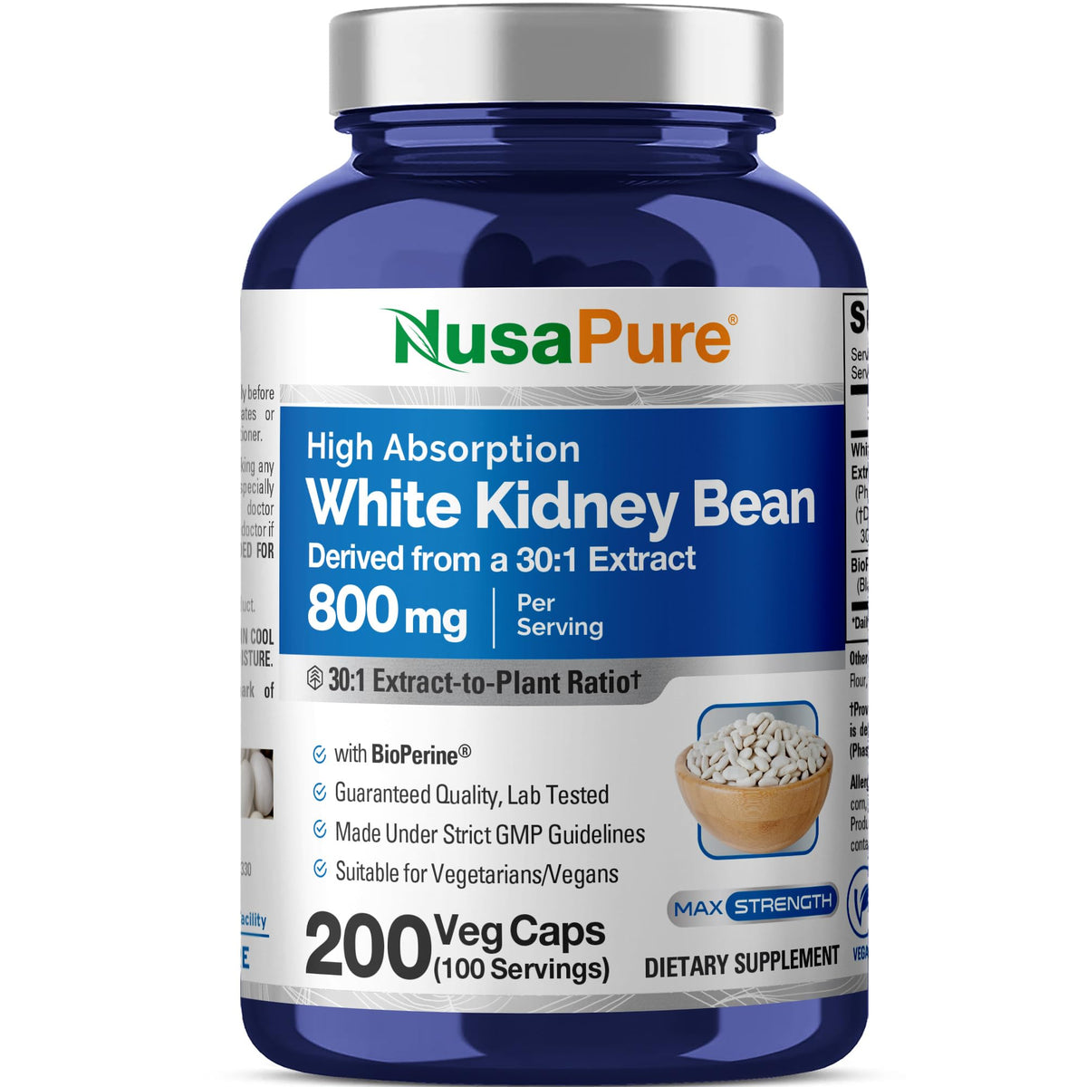 Flacon de capsules de haricots blancs NusaPure 800 mg vue de face