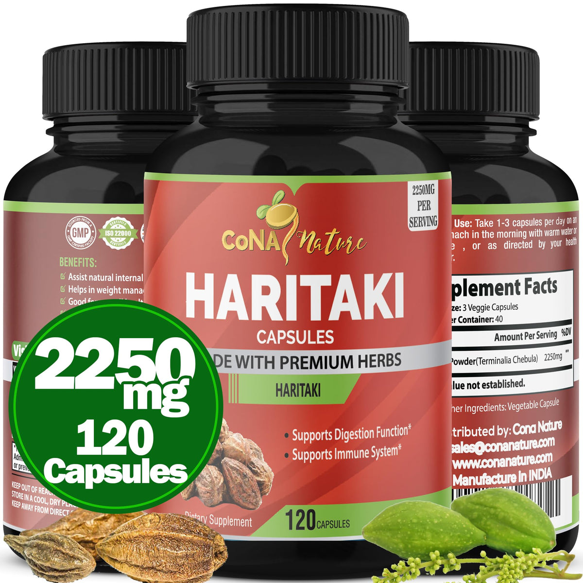 Flacon de capsules de Haritaki Bio Cona Nature, 120 capsules