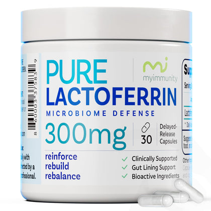 Flacon de capsules de lactoferrine MyImmunity 300mg, vue de face
