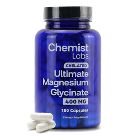 Flacon de capsules de magnésium glycinate Chemist Labs vue de face