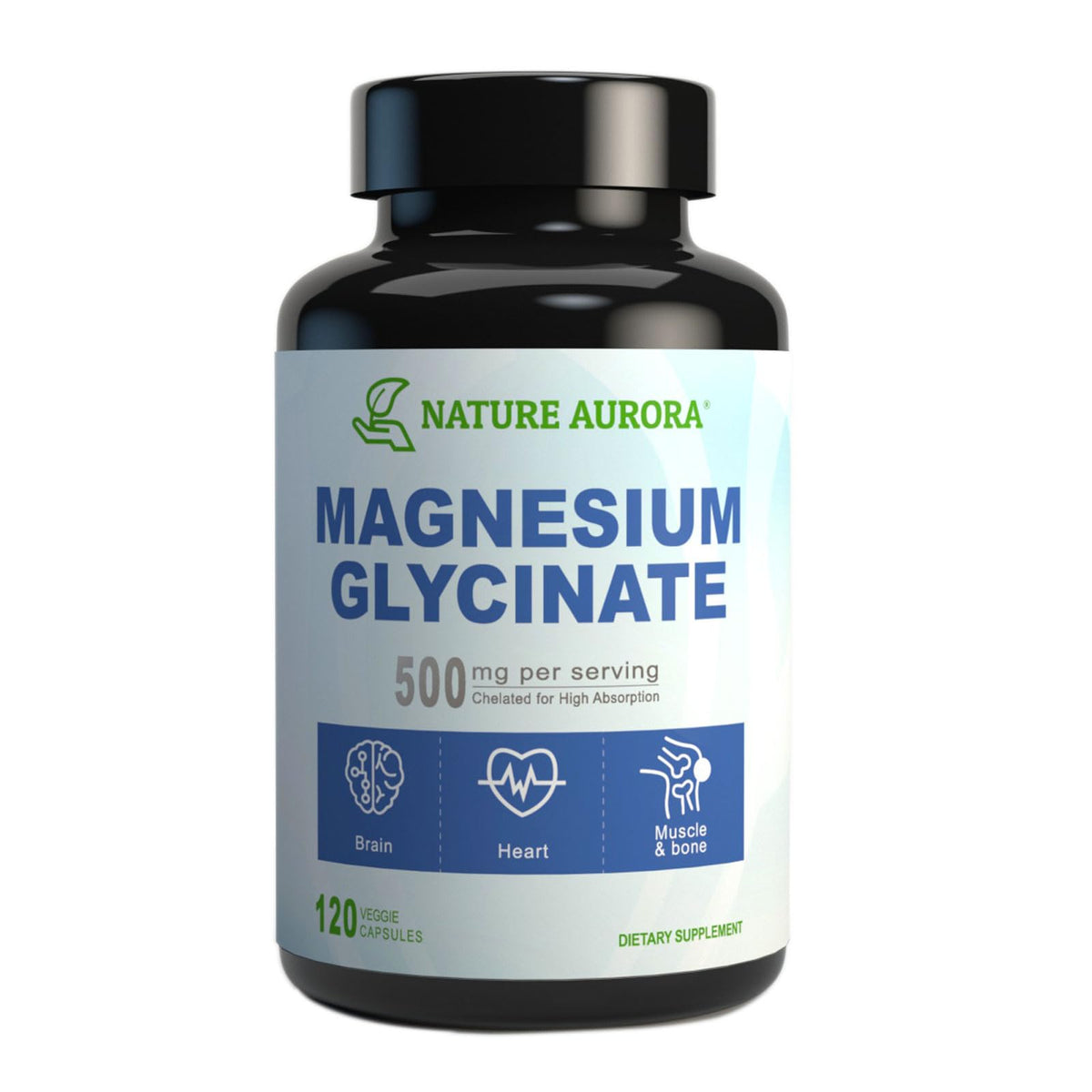 Flacon de capsules de magnésium glycinate Nature Aurora 500mg, 120 unités