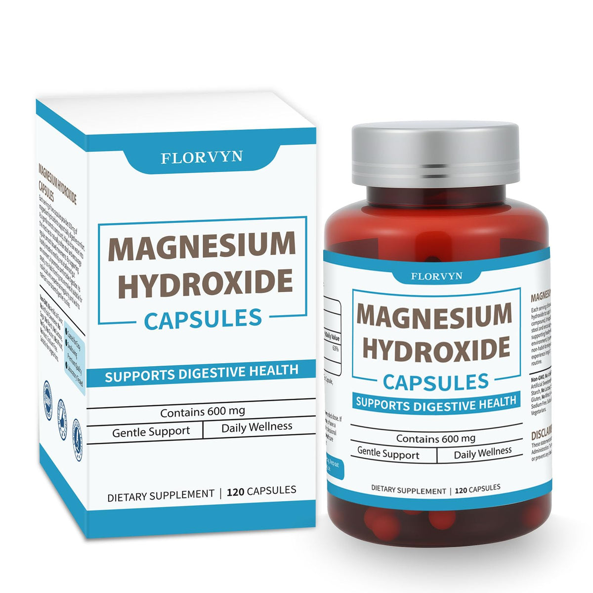 Flacon de capsules de magnésium hydroxyde Florvyn 120 unités