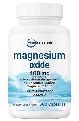Flacon de capsules de magnésium oxide 400mg Micro Ingredients vue de face