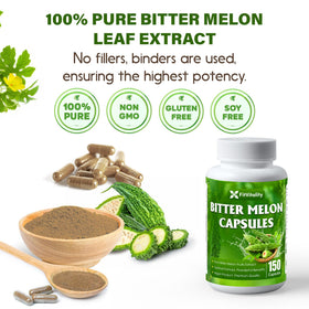 Flacon de capsules de melon amer FitVitality avec étiquette visible