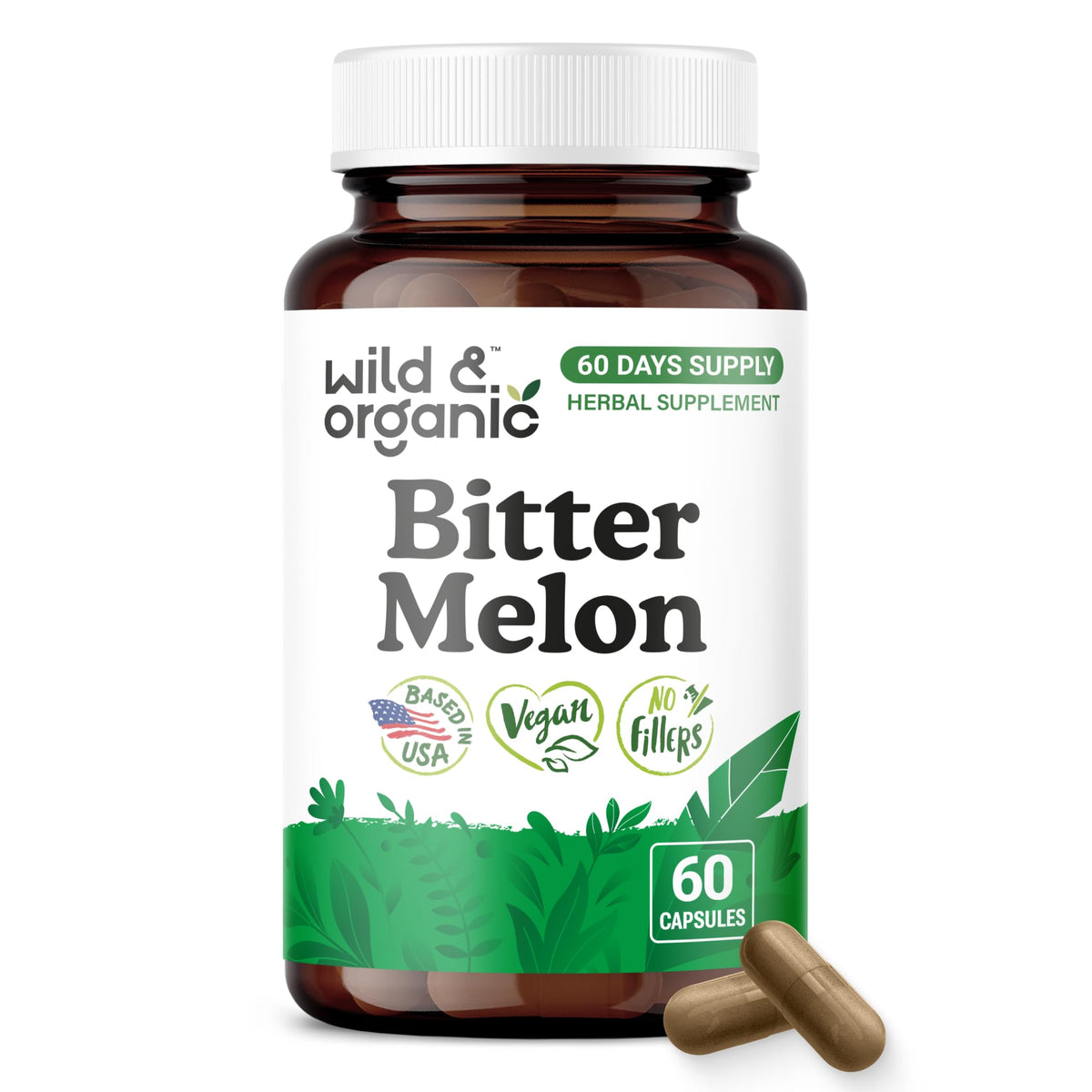 Flacon de capsules de melon amer Wild & Organic 500 mg, 60 comprimés