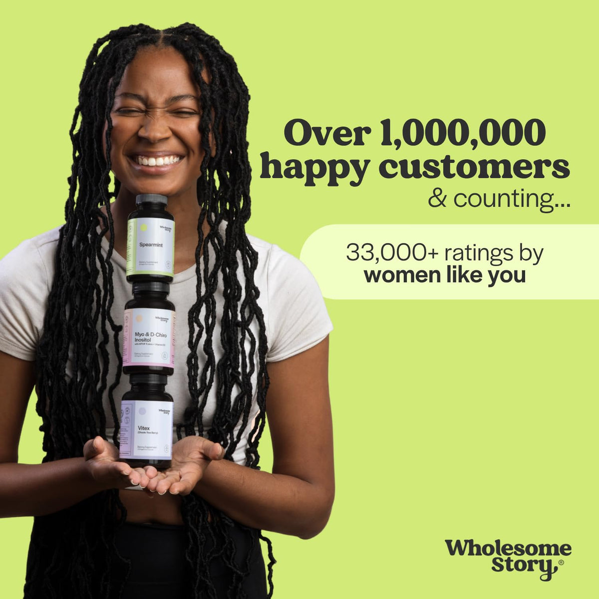 Flacon de capsules de menthe verte Wholesome Story avec des feuilles de menthe