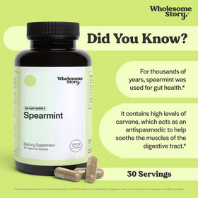 Flacon de capsules de menthe verte Wholesome Story ouvert