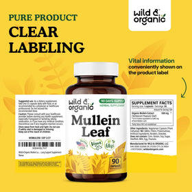 Flacon de capsules de molène Wild & Organic avec ses dimensions