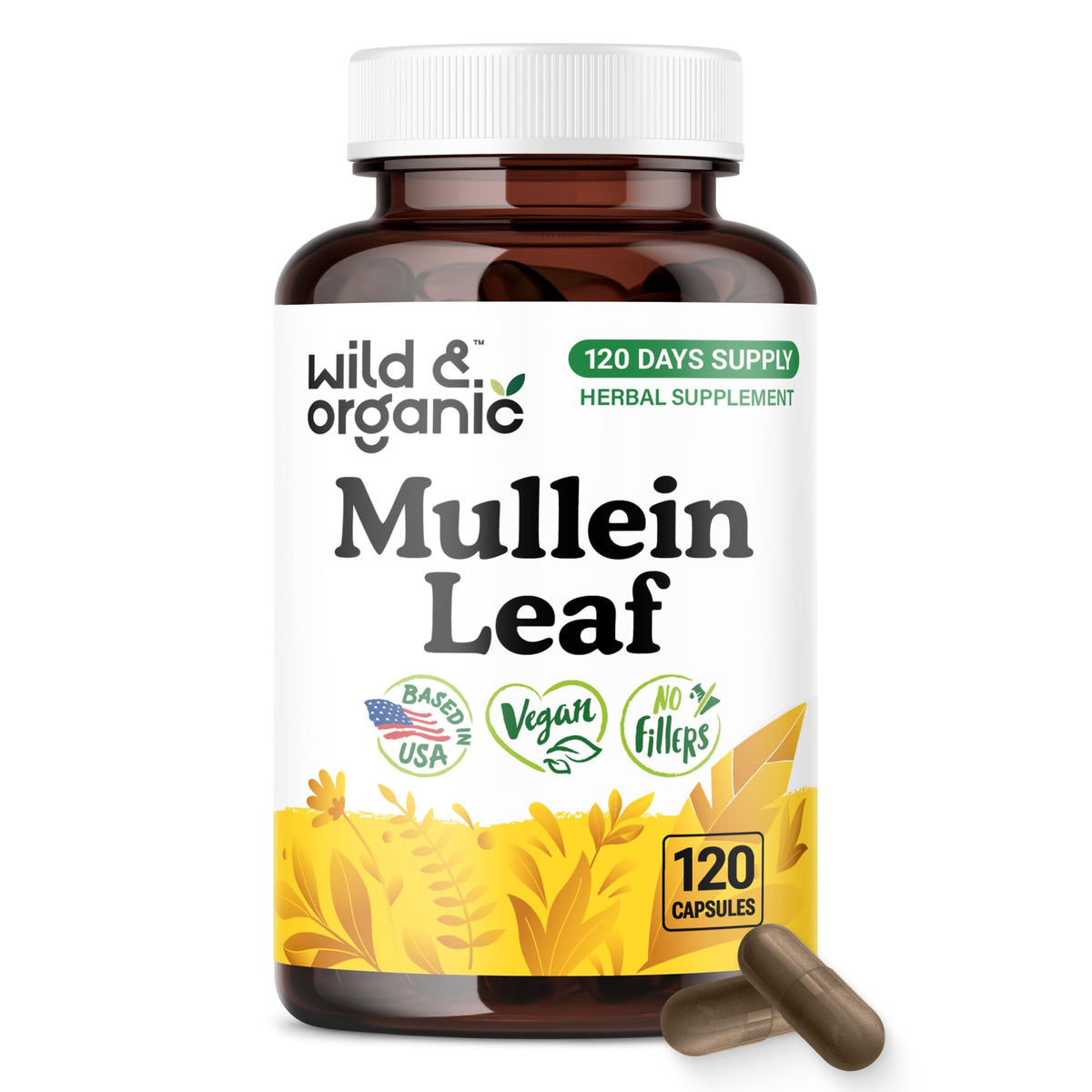 Flacon de capsules de molène Wild & Organic vue de face