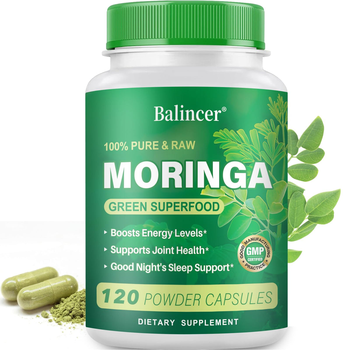 Flacon de capsules de Moringa Balincer 800mg, vue de face