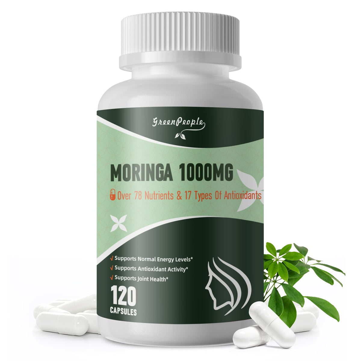 Flacon de capsules de Moringa GREENPEOPLE 1000mg, 120 capsules