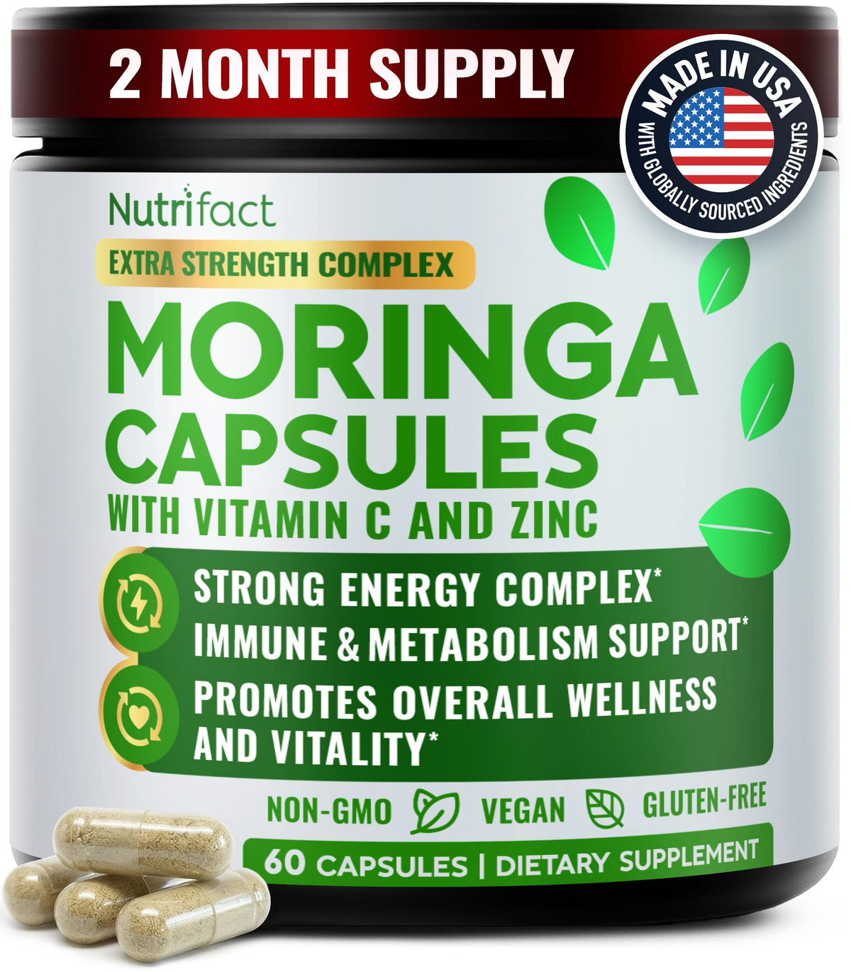 Flacon de capsules de moringa NutriFact avec 60 capsules