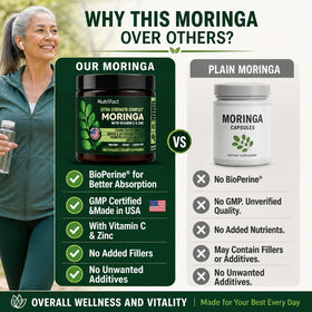 Flacon de capsules de moringa NutriFact ouvert