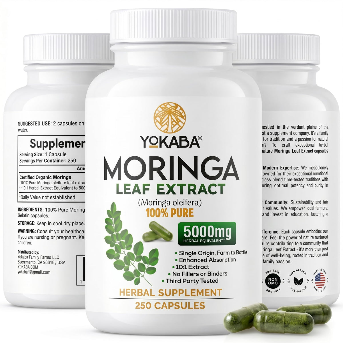 Flacon de capsules de Moringa Oleifera Yokaba 250 unités
