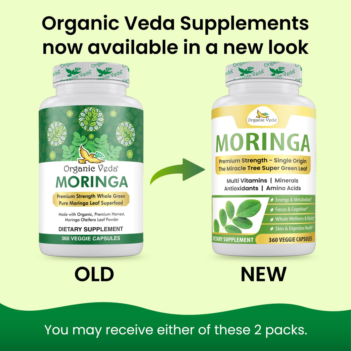 Flacon de capsules de Moringa Organic Veda avec étiquette